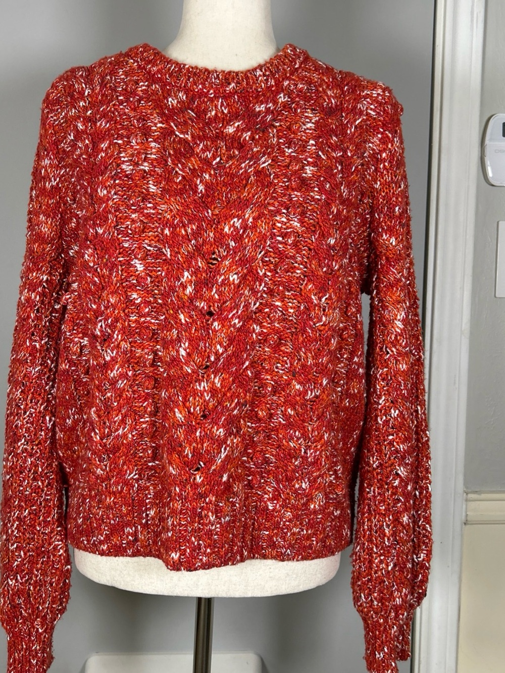 Goodthreads Red Orange Marled Cable Knit Fisherman Crewneck Sweater - Size Large